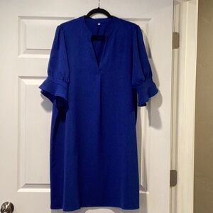 Elegant Blue Dress with Ruffle Sleeves